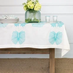 Pomegranate Inc India Hicks Home Embroidered Twin Palms Palladian Blue Tablecloth^ Tablecloths