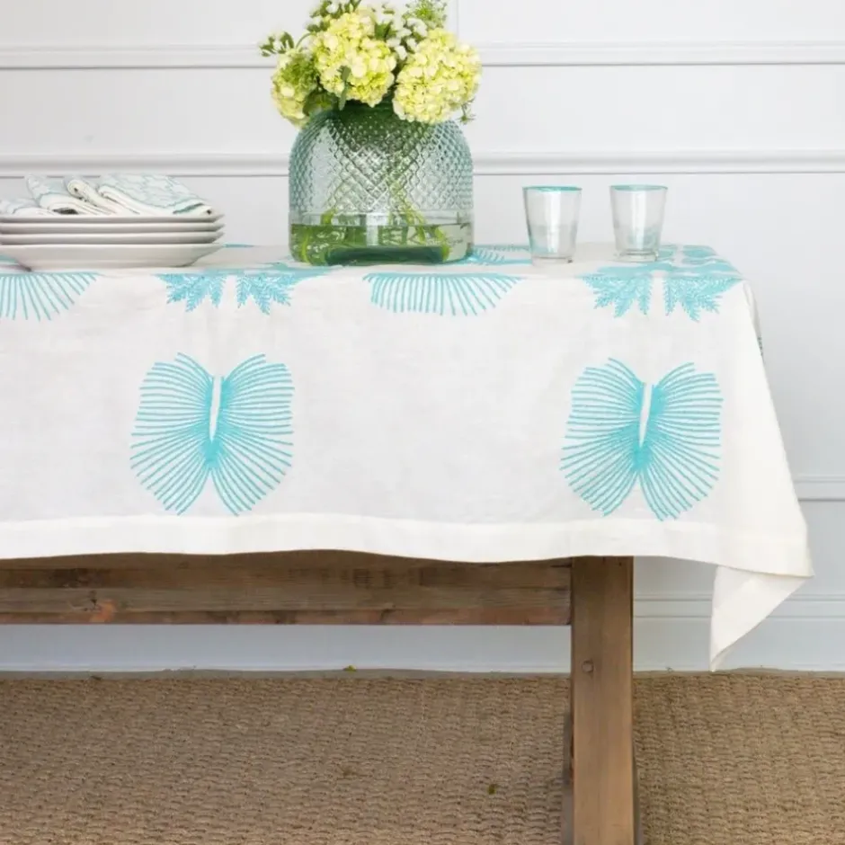 Pomegranate Inc India Hicks Home Embroidered Twin Palms Palladian Blue Tablecloth^ Tablecloths