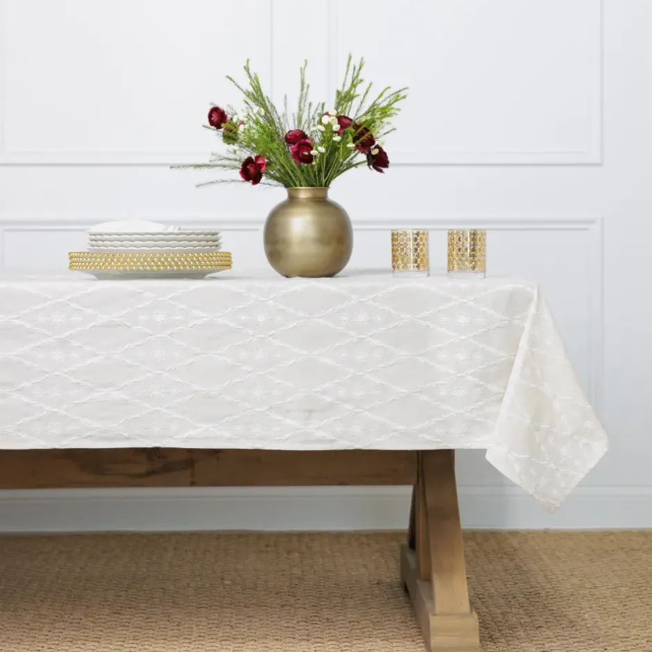 Pomegranate Inc India Hicks Home Embroidered Diamond White Tablecloth^ Tablecloths