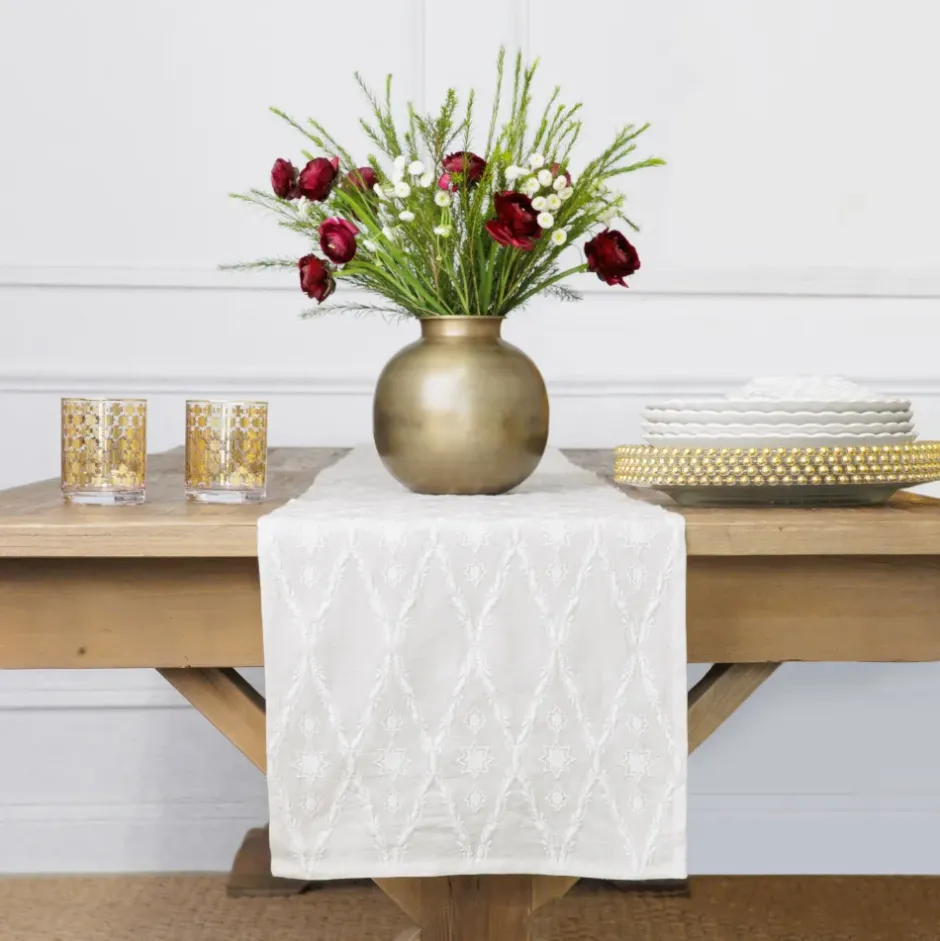 Pomegranate Inc India Hicks Home Embroidered Diamond White Table Runner^ Table Runners