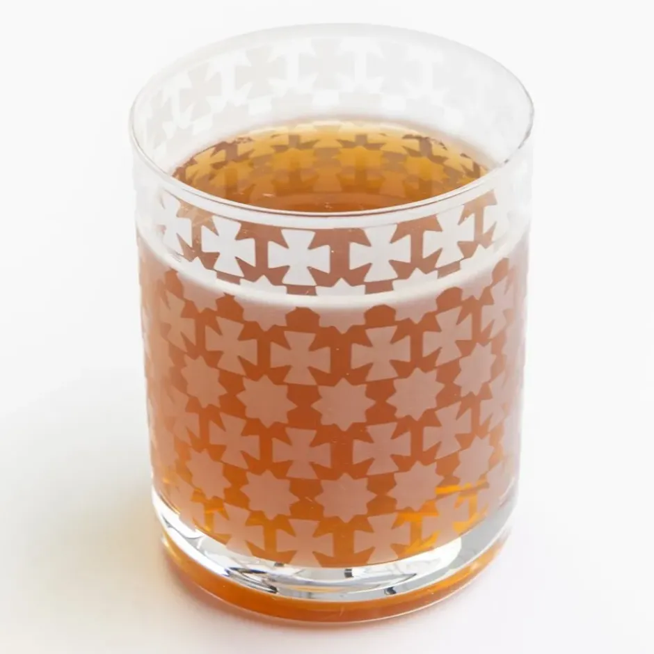 Pomegranate Inc India Hicks Home Frosted Cuban Cross Bourbon Glass | Set of 4^ Glassware & Barware