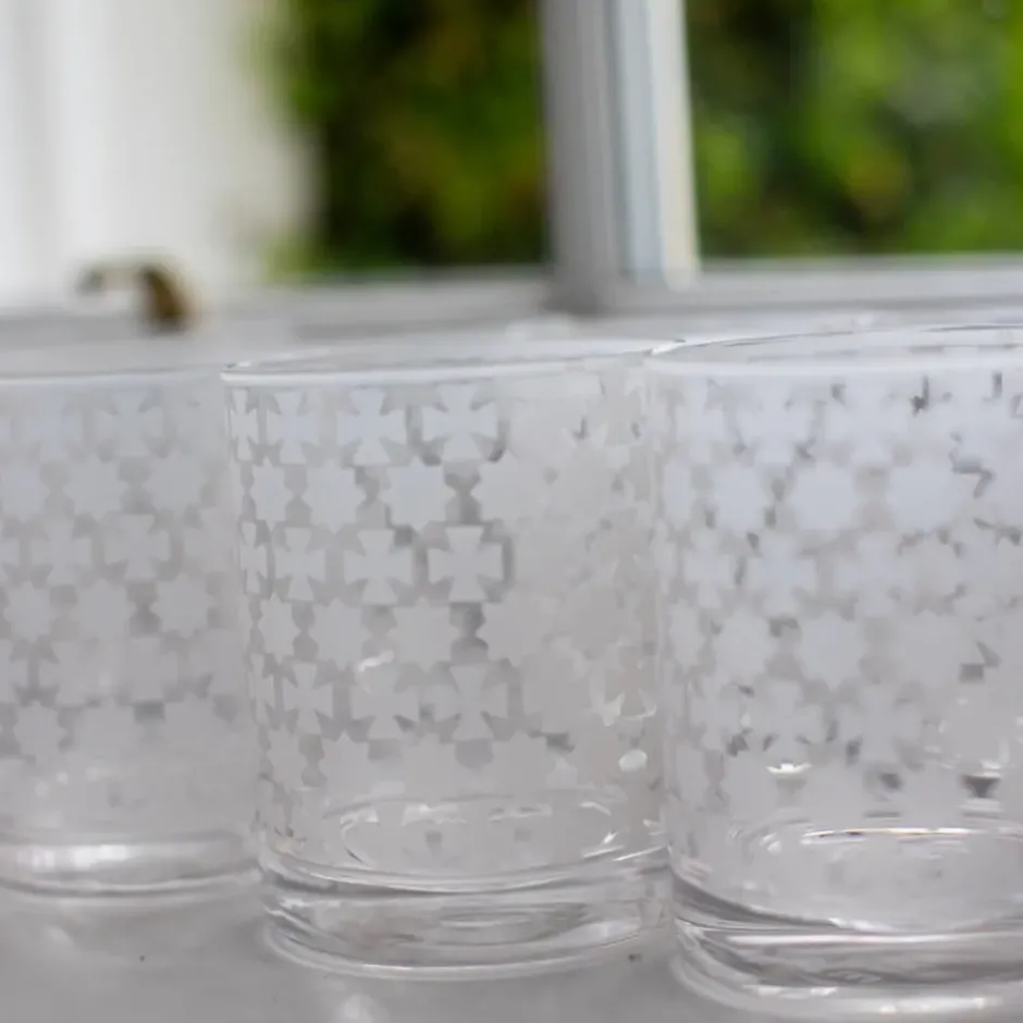 Pomegranate Inc India Hicks Home Frosted Cuban Cross Bourbon Glass | Set of 4^ Glassware & Barware