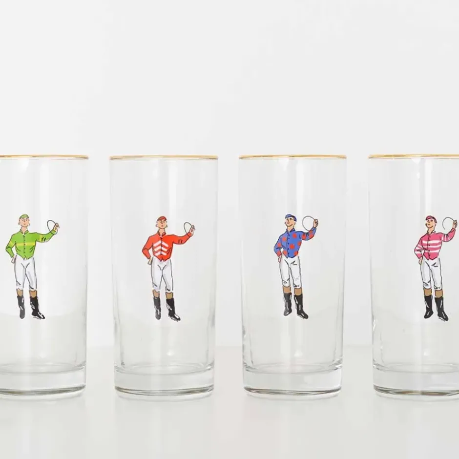 Pomegranate Inc Jockeys Drinking Glasses Mixed Set of 4^ Glassware & Barware