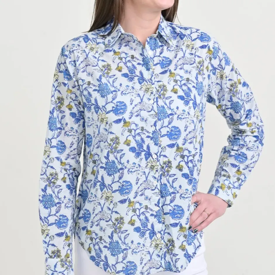 Pomegranate Inc Mila Floral Blue Button Down Blouse^ Tops & Tunics