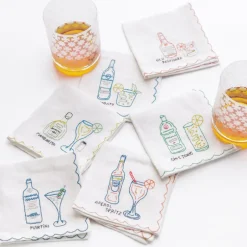 Pomegranate Inc Mixed Drink Embroidered Linen Cocktail Napkins | Set of 6^ Cocktail Napkins