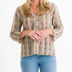 Pomegranate Inc Moroccan Stripe Flange Button Blouse^ Tops & Tunics