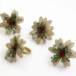 Pomegranate Inc Multi Flower Beaded Napkin Ring | Set of 4^ Napkin Rings