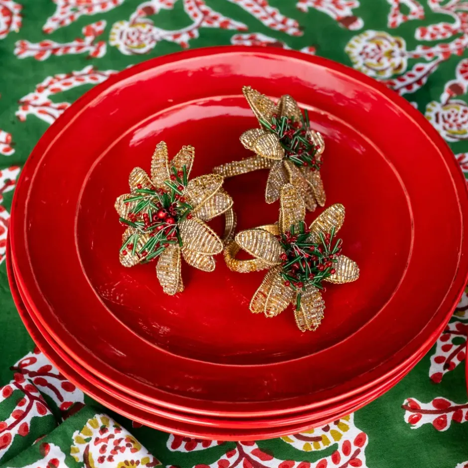 Pomegranate Inc Multi Flower Beaded Napkin Ring | Set of 4^ Napkin Rings