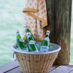 Pomegranate Inc Natural Wicker and Aluminum Ice Bucket with Handles^ Serveware|Rattan, Wicker & Bamboo