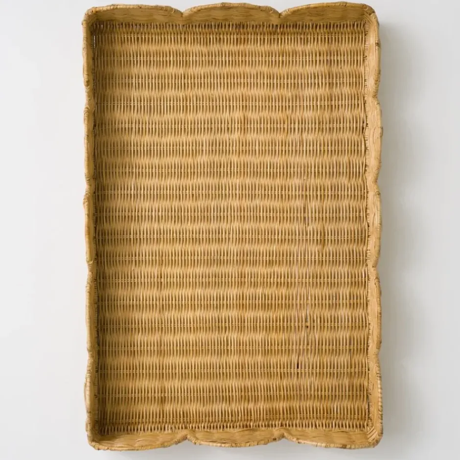 Pomegranate Inc Natural Wicker Scalloped Rectangle Tray^ Serveware|Rattan, Wicker & Bamboo