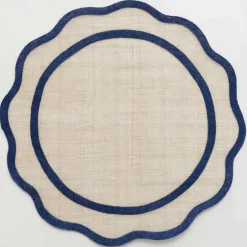 Pomegranate Inc Navy Blue Scalloped Edge Natural Fiber Round Placemats^ Woven Placemats