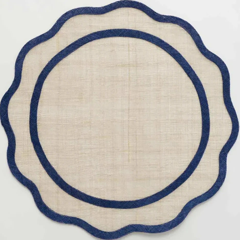 Pomegranate Inc Navy Blue Scalloped Edge Natural Fiber Round Placemats^ Woven Placemats