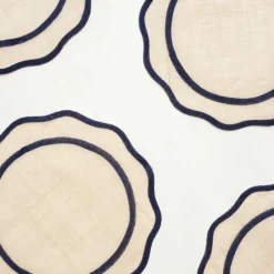 Pomegranate Inc Navy Blue Scalloped Edge Natural Fiber Round Placemats^ Woven Placemats