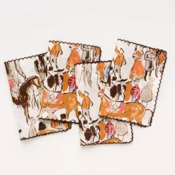 Pomegranate Inc Paddock Scene Linen Cocktail Napkin | Set of 4^ Cocktail Napkins