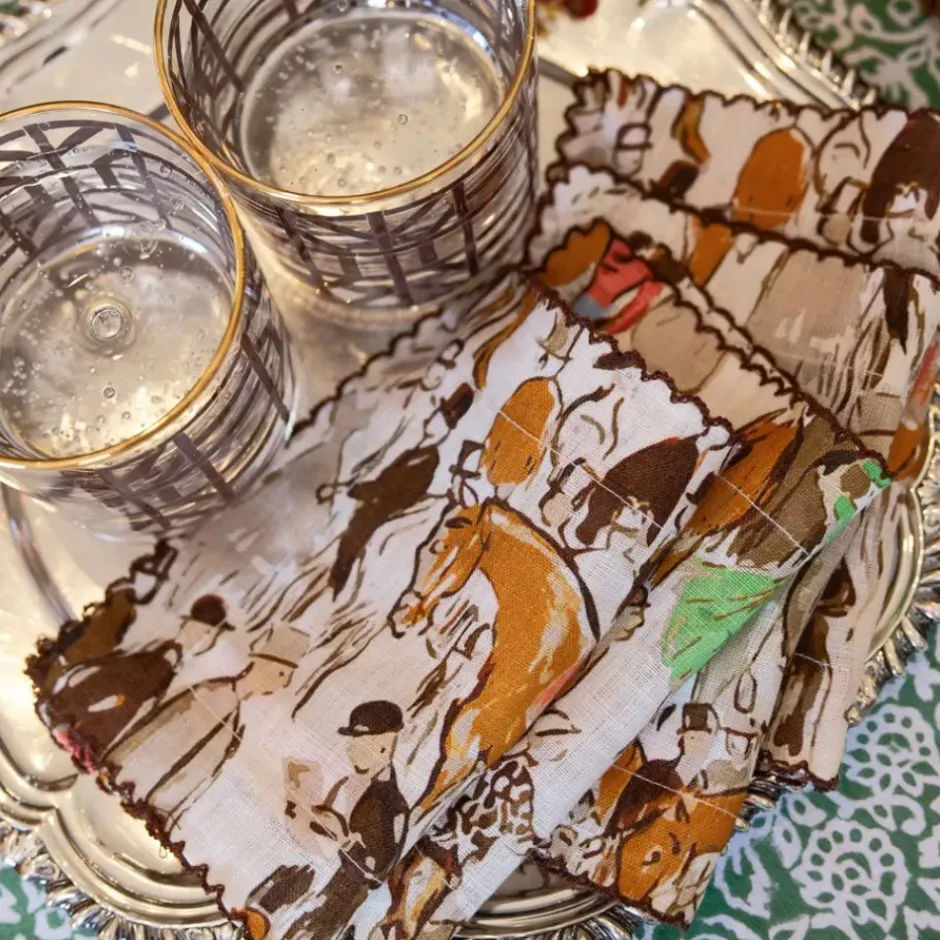Pomegranate Inc Paddock Scene Linen Cocktail Napkin | Set of 4^ Cocktail Napkins