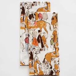 Pomegranate Inc Paddock Scene Linen Fingertip Towels | Set of 2^ Tea Towels