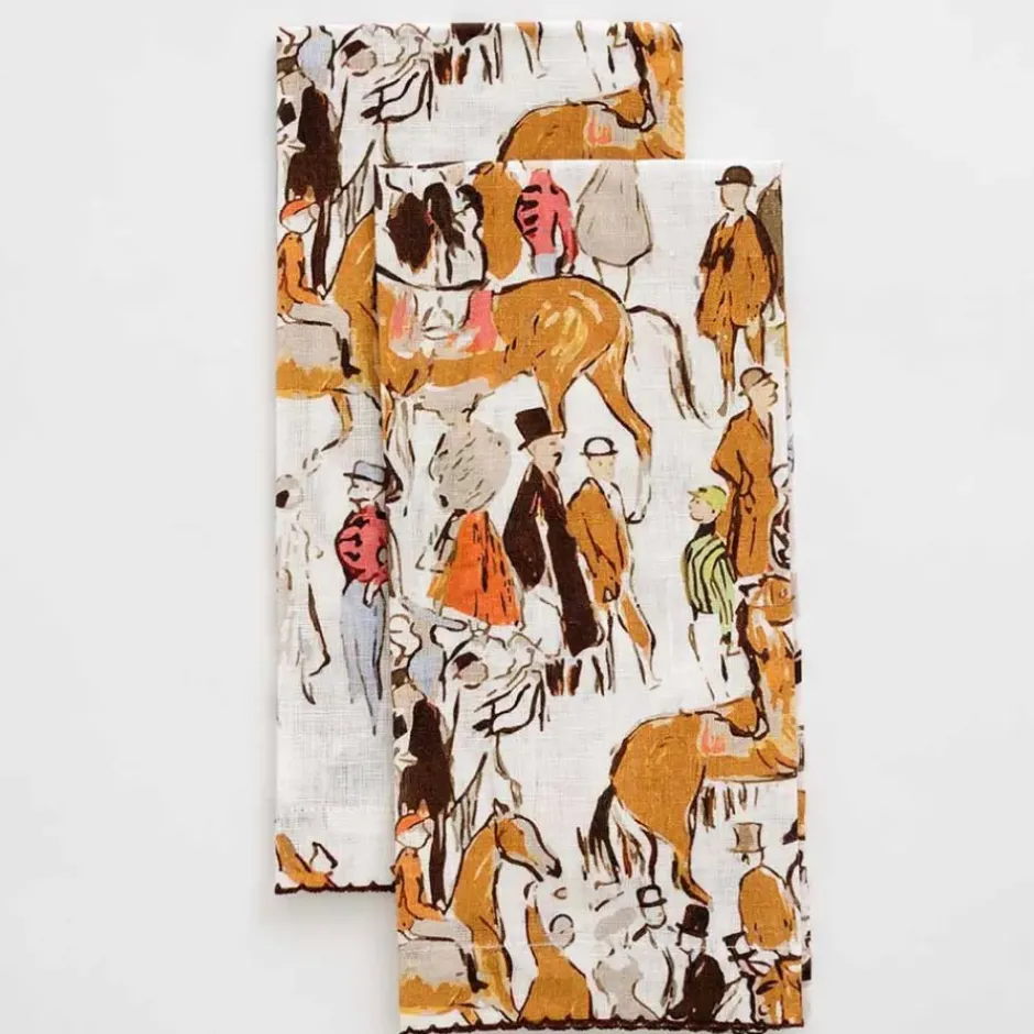 Pomegranate Inc Paddock Scene Linen Fingertip Towels | Set of 2^ Tea Towels