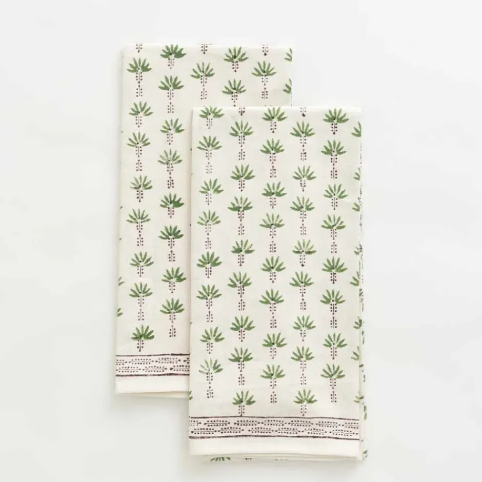 Pomegranate Inc Palm Tree Dot Green Tea Towels | Set of 2^ Tea Towels