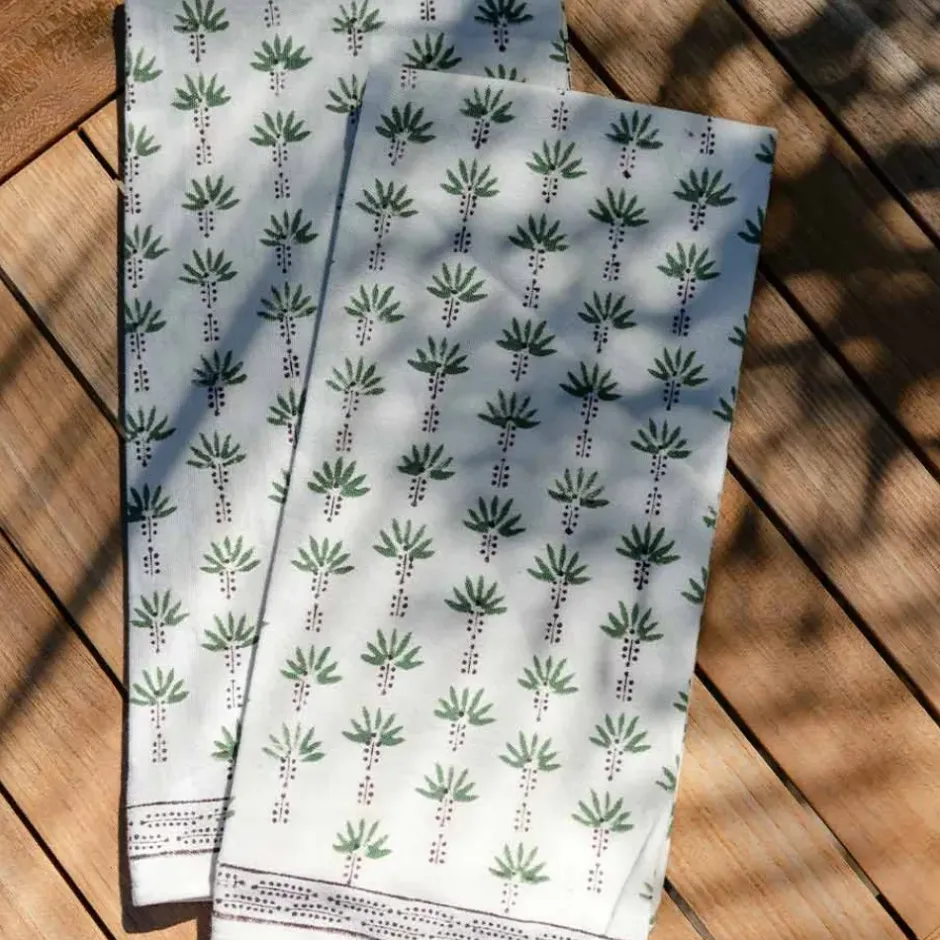 Pomegranate Inc Palm Tree Dot Green Tea Towels | Set of 2^ Tea Towels