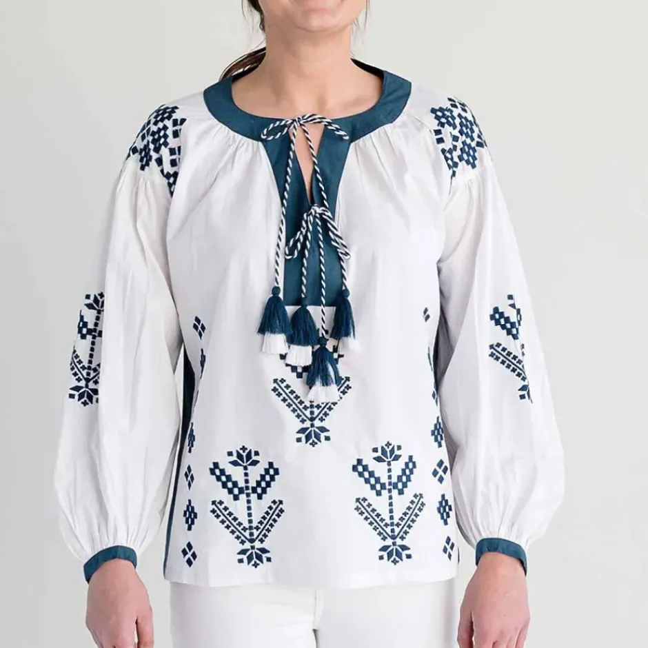 Pomegranate Inc Paros Embroidered Blouse Navy^ Tops & Tunics