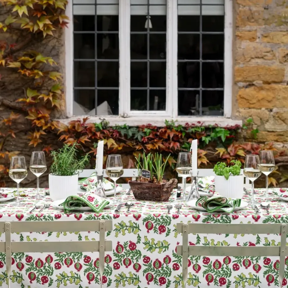 Pomegranate Inc Pom Bells Basil & Magenta Tablecloth^ Tablecloths