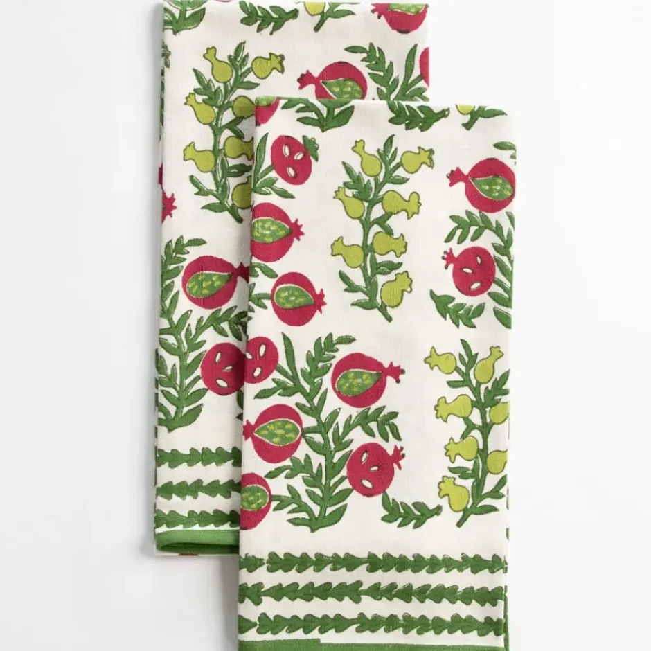 Pomegranate Inc Pom Bells Basil & Magenta Tea Towels | Set of 2^ Tea Towels