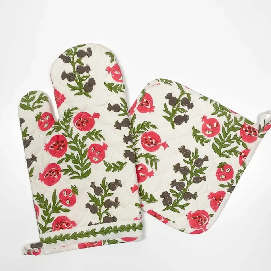 Pomegranate Inc Pom Bells Fern & Poppy Oven Mitt Set^ Oven Mitts