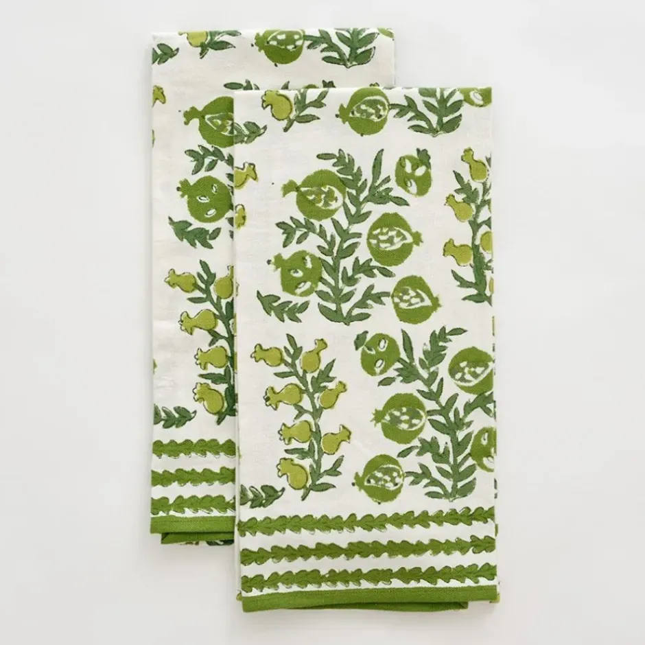 Pomegranate Inc Pom Bells Green Tea Towels | Set of 2^ Tea Towels