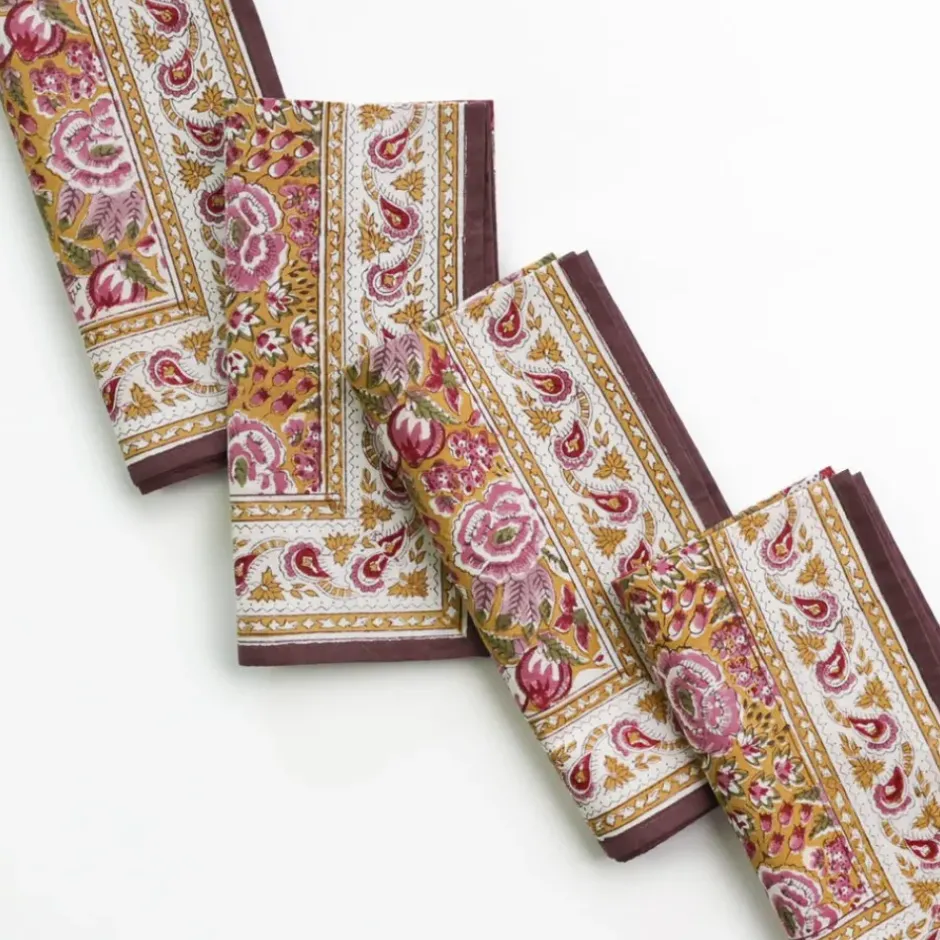 Pomegranate Inc Pomegranate Garden Plum & Ochre Napkin | Set of 4^ Napkins