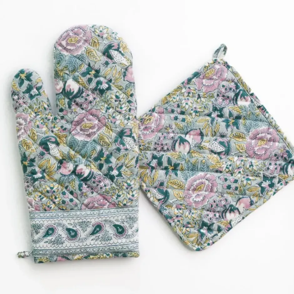 Pomegranate Inc Pomegranate Garden Teal & Lilac Oven Mitt Set^ Oven Mitts