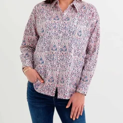 Pomegranate Inc Red & Blue Paisley Button Down Blouse^ Tops & Tunics