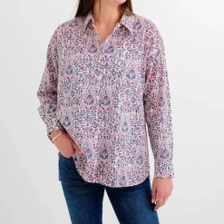 Pomegranate Inc Red & Blue Paisley Button Down Blouse^ Tops & Tunics