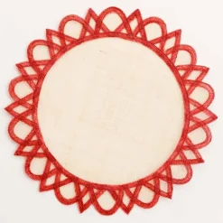 Pomegranate Inc Red Bordered Round Woven Easy Care Placemats^ Woven Placemats