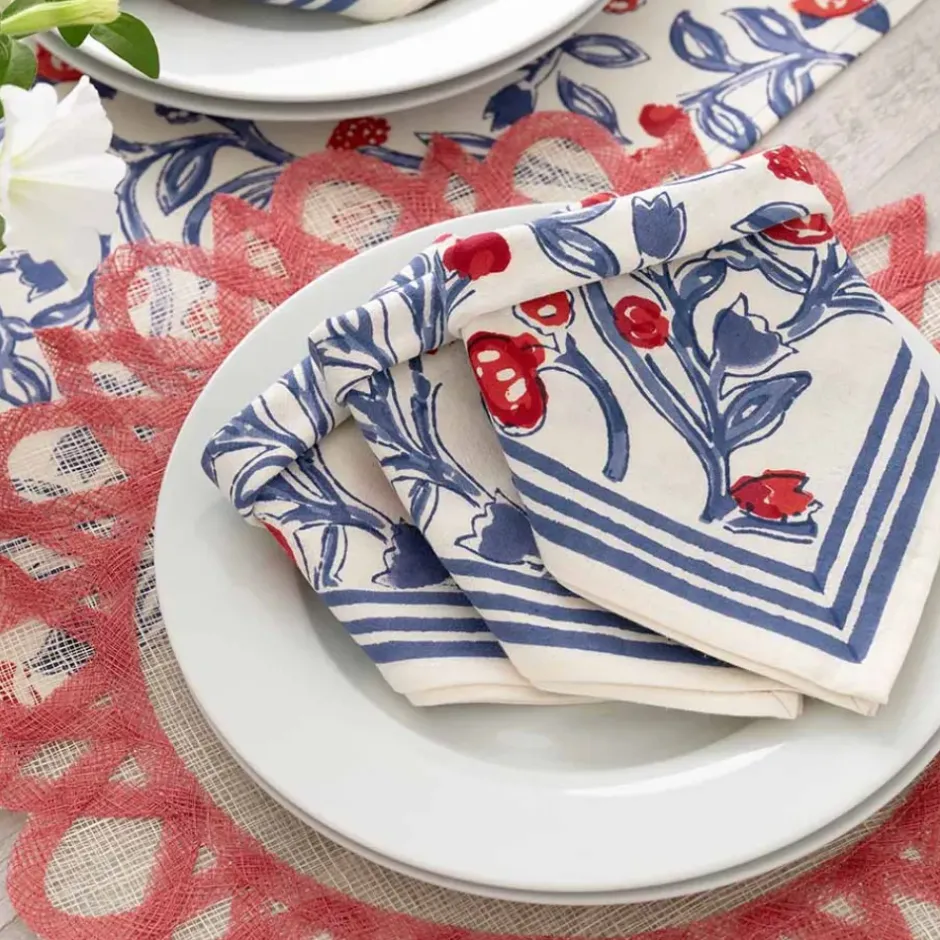 Pomegranate Inc Red Bordered Round Woven Easy Care Placemats^ Woven Placemats