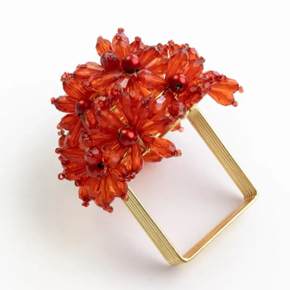 Pomegranate Inc Red Bouquet Beaded Napkin Ring | Set of 4^ Napkin Rings
