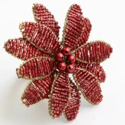 Pomegranate Inc Red Flower Beaded Napkin Ring | Set of 4^ Napkin Rings