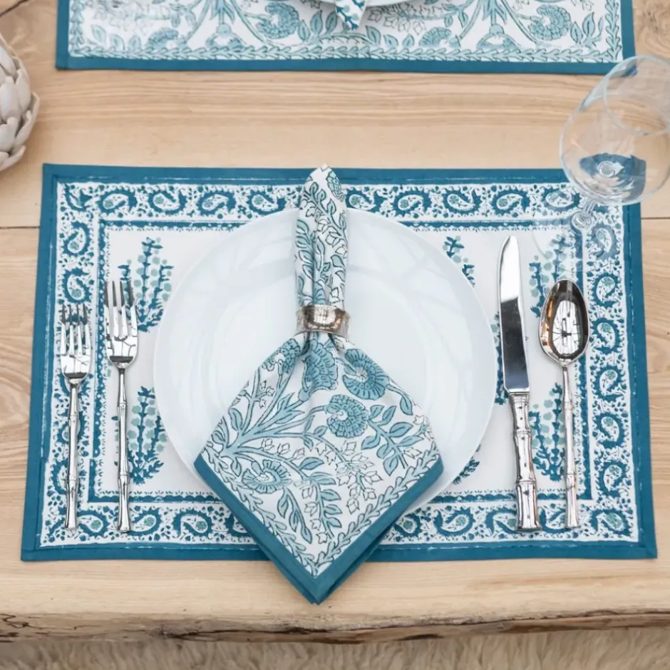 Pomegranate Inc Sagar Aqua Placemat | Set of 4^ Printed Placemats