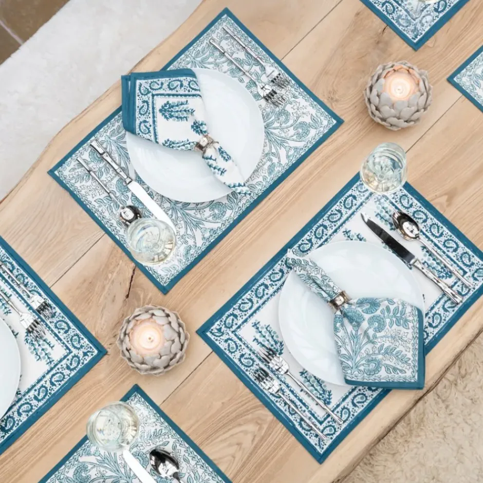 Pomegranate Inc Sagar Aqua Placemat | Set of 4^ Printed Placemats
