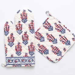 Pomegranate Inc Sagar Red & Blue Oven Mitt Set^ Oven Mitts