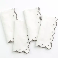 Pomegranate Inc Scalloped Knot Brown Embroidered Linen Napkin | Set of 4^ Napkins