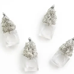 Pomegranate Inc Silver Christmas Tree Beaded Napkin Ring | Set of 4^ Napkin Rings