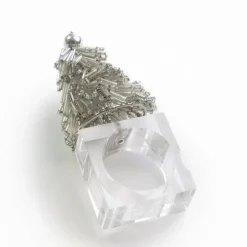 Pomegranate Inc Silver Christmas Tree Beaded Napkin Ring | Set of 4^ Napkin Rings