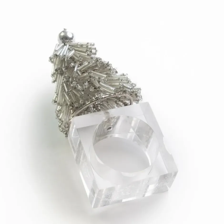 Pomegranate Inc Silver Christmas Tree Beaded Napkin Ring | Set of 4^ Napkin Rings