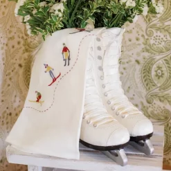 Pomegranate Inc Skiers Embroidered Linen Tea Towels^ Tea Towels