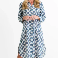 Pomegranate Inc Starburst Flower Navy Shifty Shirtdress^ Everyday Dresses