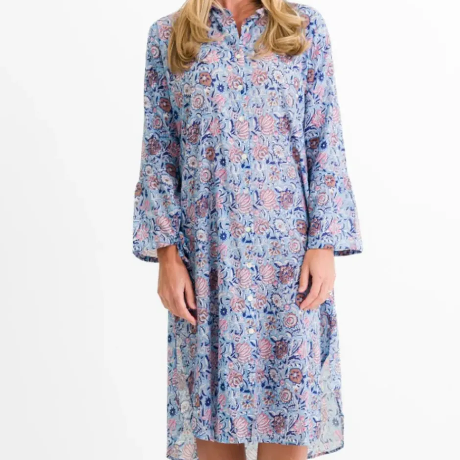 Pomegranate Inc Taj Floral Blue Shifty Shirtdress^ Everyday Dresses