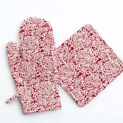 Pomegranate Inc Tapestry Deep Red Oven Mitt Set^ Oven Mitts