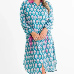 Pomegranate Inc Teal Pom Flower Shifty Shirtdress^ Everyday Dresses