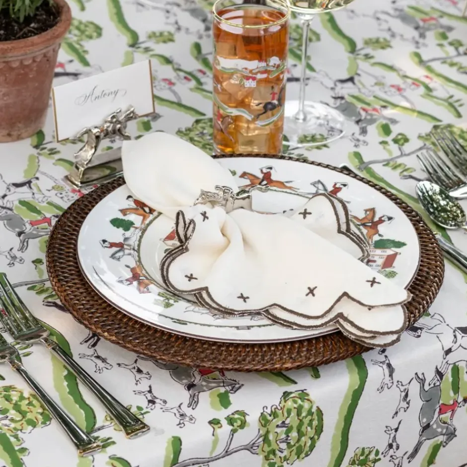 Pomegranate Inc Twig & Bud Brown Embroidered Linen Napkin | Set of 4^ Napkins
