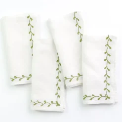 Pomegranate Inc Twig & Bud Moss Embroidered Linen Napkin | Set of 4^ Napkins